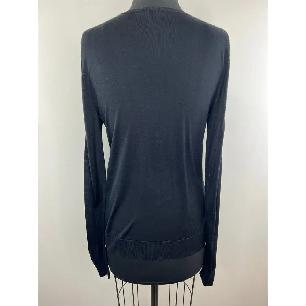 Equipment Femme Black V-Neck Long Sleeve Women's Pullover Silk Sweater M Medium